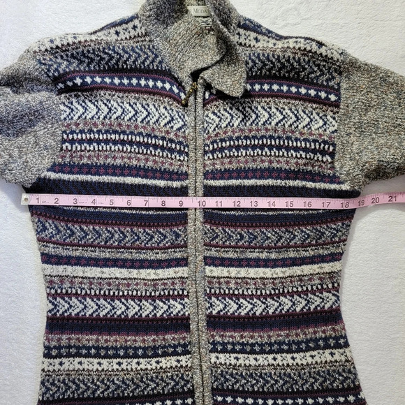 Le Moda Vintage Full Zip Collared Faire Isle Nordic Marled Wool Blend Sweater M - Picture 10 of 11
